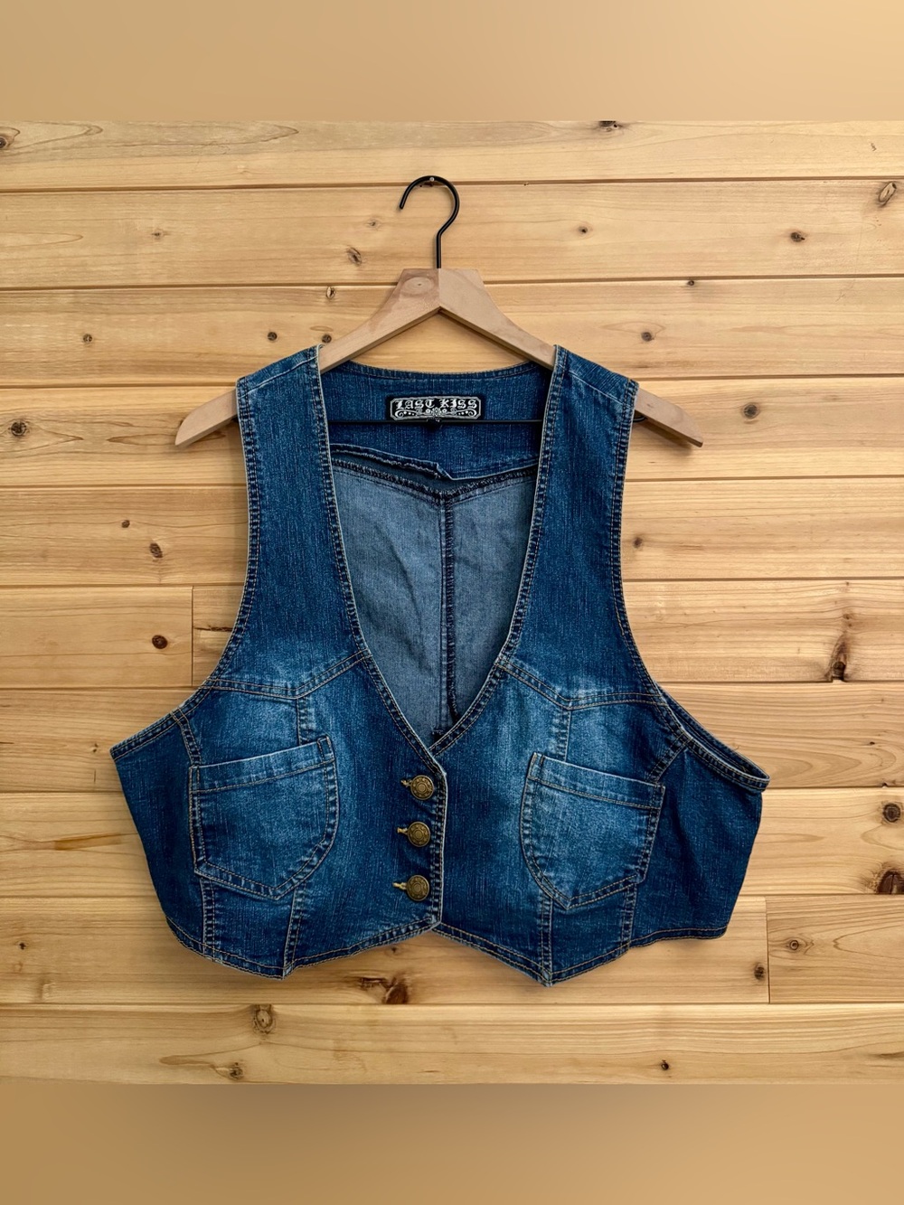 Y2K Vintage XL Cotton Blend Denim Cropped Vest Fall Cottagecore Western Rodeo